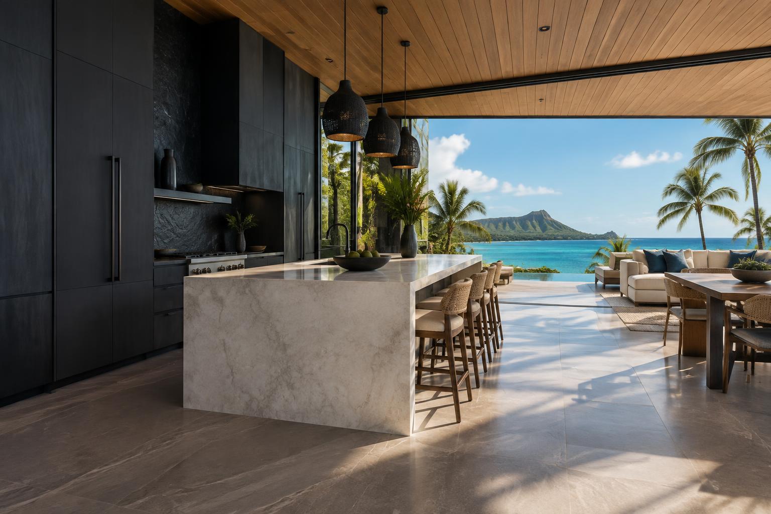 Pristine modern Oahu oceanfront kitchen